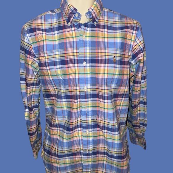 Ralph Lauren Button Down Collar Blue/Yellow Plaid Shirt Size Small #25 - Picture 3 of 6
